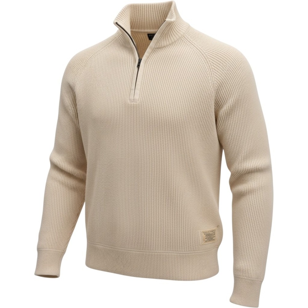 Polo Jeans Co Ralph Lauren Mens XL Cream Ribbed Cotton Quarter Zip Sweater